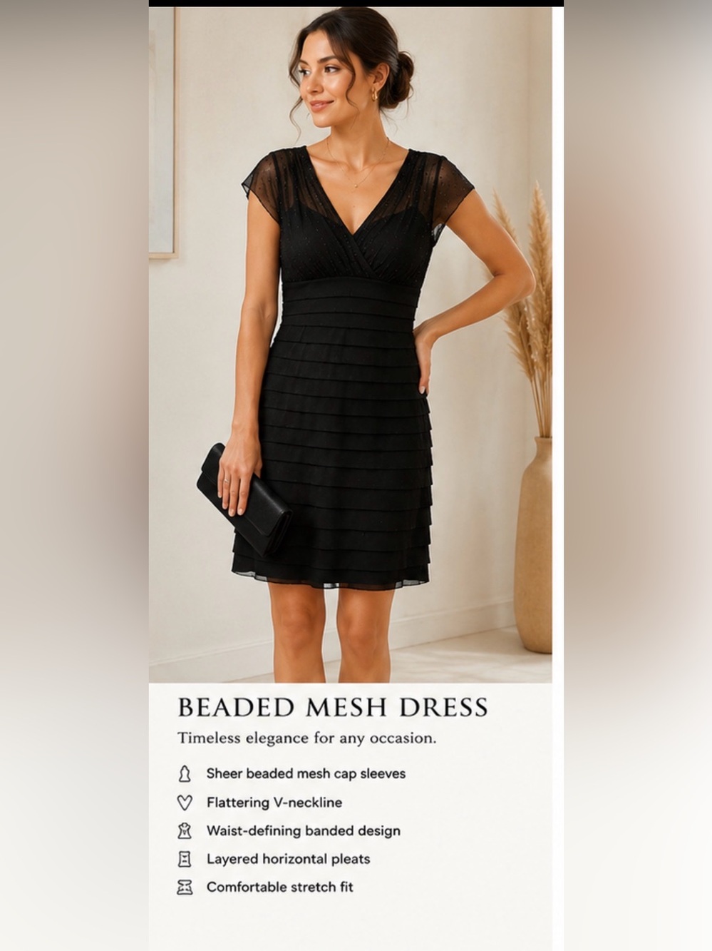 Adrianna Papell Black Dress with Nude Lining Detail